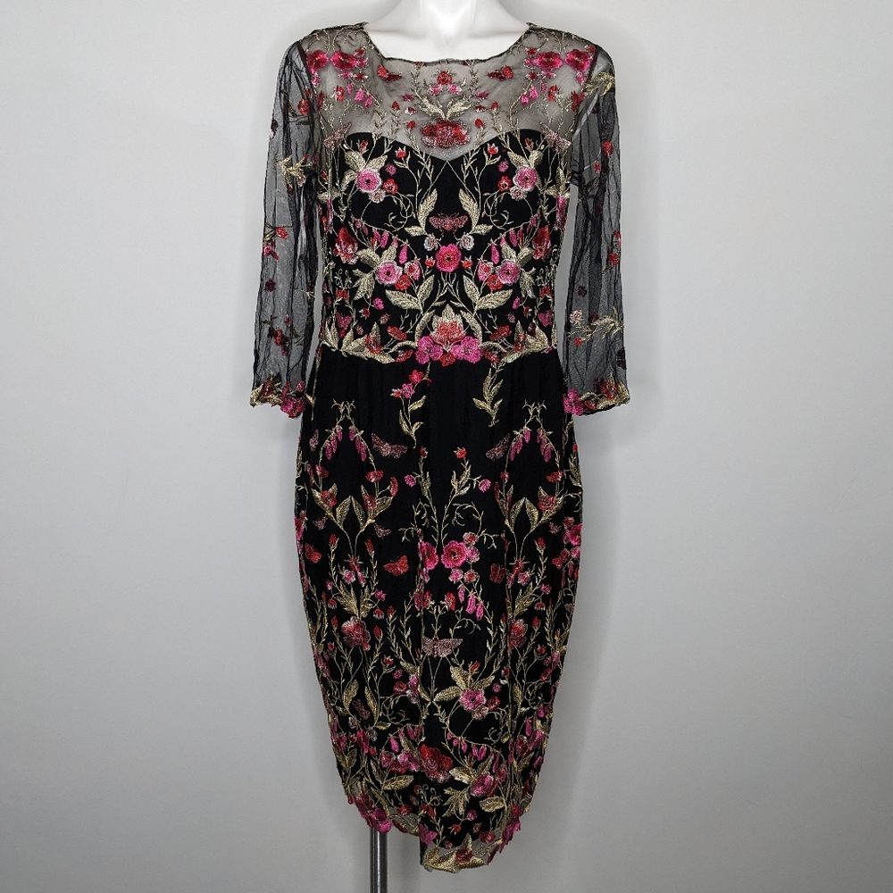 Marchesa Notte Woven Hem Cocktail Dress
